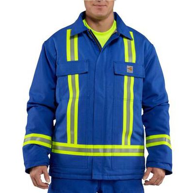 Abrigo tradicional Carhartt de tejido de lona resistente a las llamas con franjas reflectantes., , large