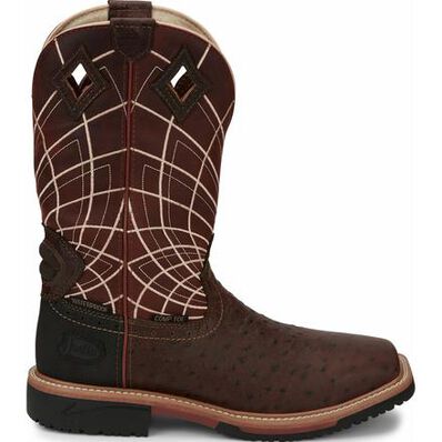 Justin Work Hybred® Derrickman Ostrich Men's Composite Toe Electrical Hazard Waterproof Work Boots, , large