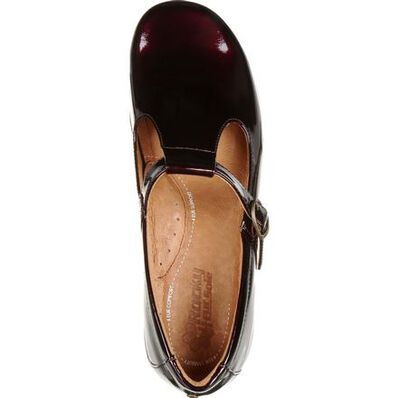 4Eursole Comfort 4Ever Women's Burgundy Patent Leather T-Strap Shoe