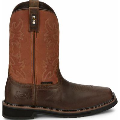 Justin Work Actuator Men's Composite Toe Static-Dissipative Western Pull-On Work Boot, , large